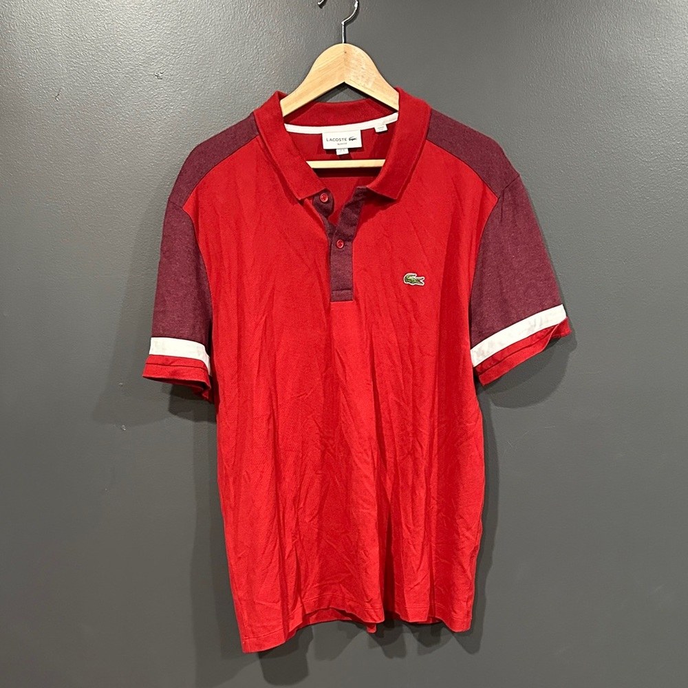 Lacoste Red Polo with Burgundy Contrast Sleeves